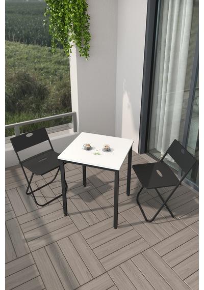 Mutfak Masası Takımı, Balkon Bahçe Takımı 3'lü Set, Masa Ve Sandalye Takımı Beyaz - Siyah Mutfak Masası Takımı, Balkon Bahçe Takımı 3'lü Set, Masa Ve Sandalye Takımı Beyaz - Siyah