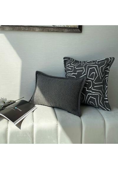 "metric & Grey" Dokulu Desenli Kırlent Kılıfı Seti Gri - Beyaz