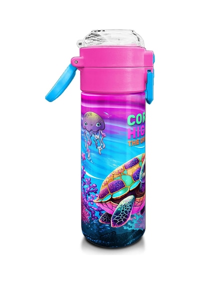 Coral High Kids Pembe Mor Kaplumbağa Desenli Pipetli Ve Direkt İçim Çelik Termos 500 Ml 31957 Pembe - Mor
