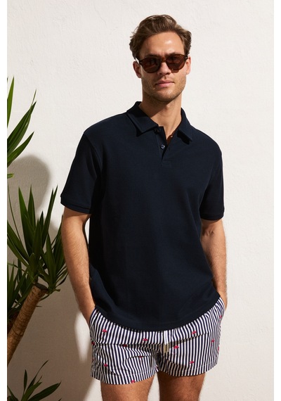 Grimelange Mınnutu Erkek Organik Pamuklu Polo Yakalı Regular Fit Lacivert T-shirt
