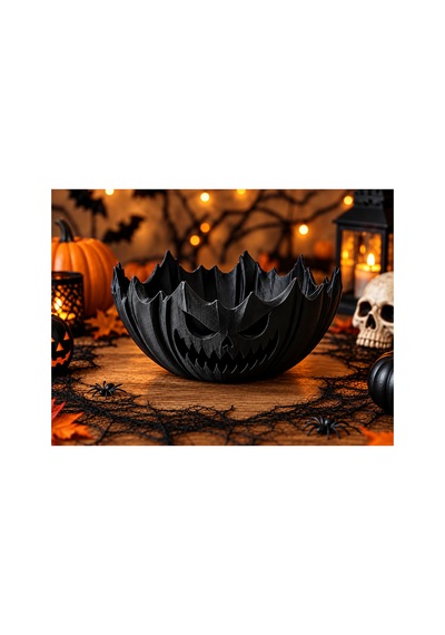 Halloween Balkabağı Kase Şekerlik - Cadılar Bayramı Dekoratif Şeker Kasesi Siyah Siyah