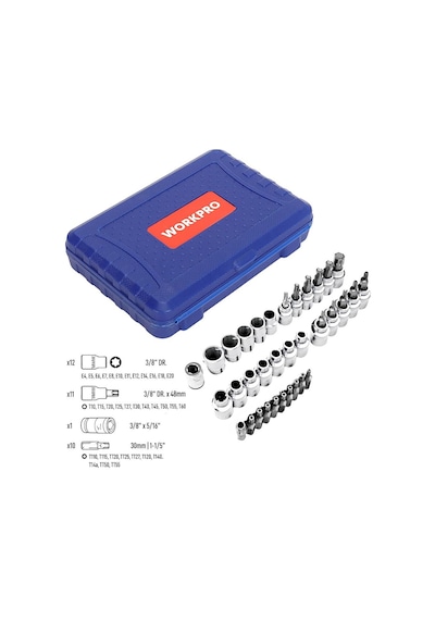 Workpro Wp202595 3/8' Cr-v 34 Parça Ağır Hizmet Torx Lokma Takımı E/t Serisi