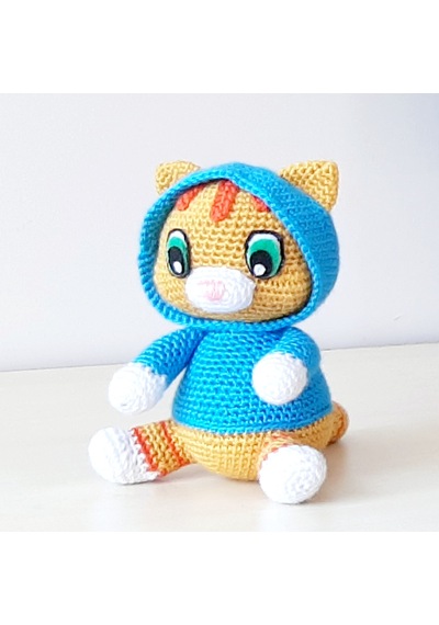 Amigurumi Örgü Oyuncak Kedi Hardal Yeşil Gözlü
