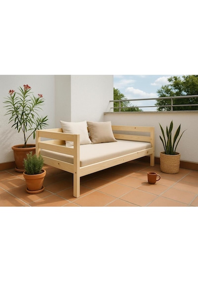 Ahşap Sedir Kanepe 90x190 Cm İç Ölçü Mindersiz Doğal Natural Masif Ahşap Bej