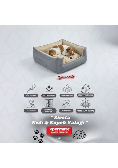 Xpermate Kedi Yatağı ve Köpek Yatağı 55 x 60 x 23 CM Fermuarlı Evcil Hayvan Yatağı Yuvi Siesta