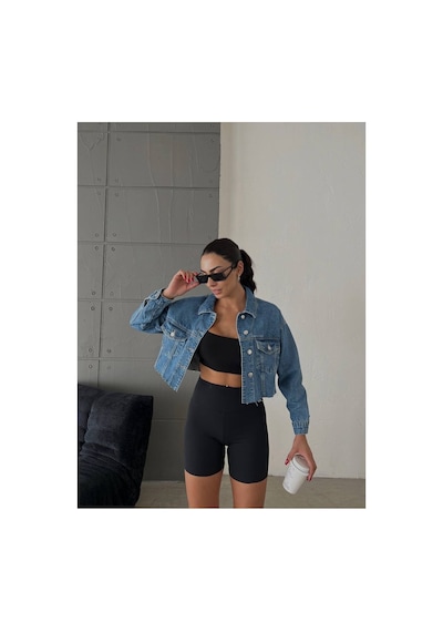 Zdnjeans Kadın Açık Mavi Denim Crop Kot Ceket
