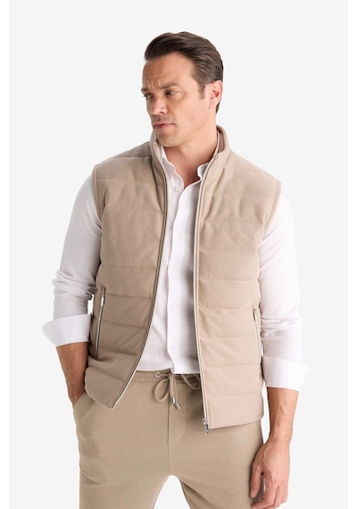 Defacto Slim Fit Dar Kesim Dik Yaka Astarlı Fermuarlı Cepli Mevsimlik Baharlık Yelek D7536AX25AU Bej