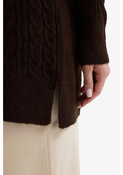 Defacto Relax Fit Bisiklet Yaka Triko Kazak Tunik F4530ax25wnbn341 Kahve-bn341