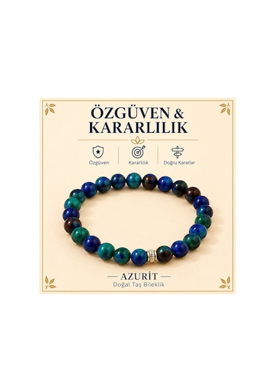 Leyan Doğaltaş Azurit Doğal Taş Bileklik 8 Mm Doğal Taş Elastik Unisex Kararlılık Bilekliği Mavi Mavi