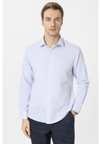 Süvari Buz Mavi Slim Fit Armürlü Klasik Yaka Gömlek-34378 Buz Mavi