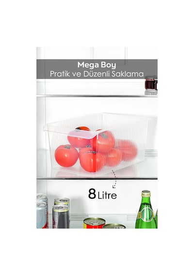1 Adet Dolap İçi Buzdolabı Düzenleyici - Mega Boy Buzdolabı Meyve Sebze Saklama Kabı Organizer 8 Lt Şeffaf