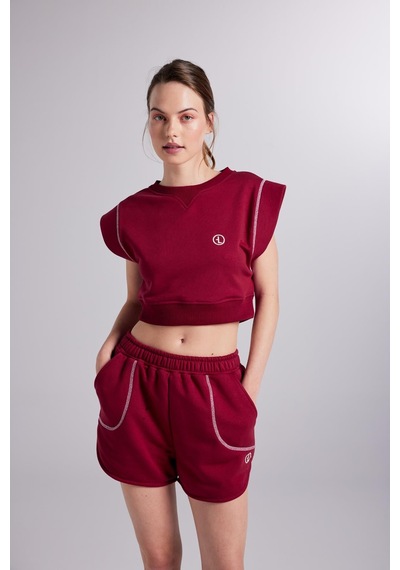 Holly Lolly Beli Lastikli Kontrast Dikişli Mini Rhode Şort Bordo