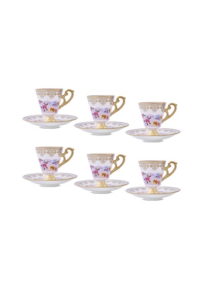 Aryıldız Constella 12 Parça 6 Kişilik Kahve Fincan Takımı Pembe 90 Ml Çok Renkli