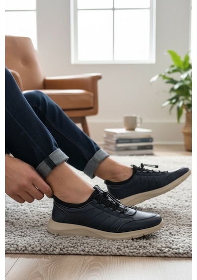Enoch Hakiki Deri Lacivert Zikzak Nakışlı Erkek Sneaker Ayakkabı Ortopedik Taban Lacivert Enoch Hakiki Deri Lacivert Zikzak Nakışlı Erkek Sneaker Ayakkabı Ortopedik Taban Lacivert