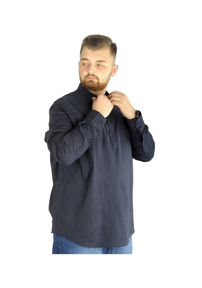 Mode Xl Büyük Beden Erkek Keten Likralı Ukol Hakim Yaka Gömlek 20388 Lacivert 001