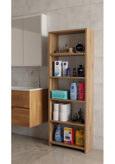 Banyo Çamaşır Dolabı 5 Raflı 150 Cm Çok Amaçlı Saklama Ve Düzenleyici Raf Atlantik Çam