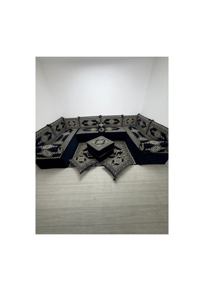 Lacivert Yahyalı Modeli U Şark Köşesi Seti 40 Cm Ultra Süngerli Çökmeyen Yer Minderli
