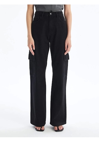 Kazax Kargo Cep Jeans Pantolon Siyah Siyah