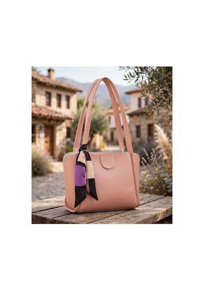 Names Bag Kadın Fular Detaylı Şık Omuz Ve El Çantası Pembe