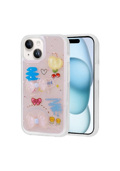 Zore Apple iPhone 15 Plus Uyumlu Kabartma Figürlü Parlak Omsy Minimini Silikon Kılıf-pembe