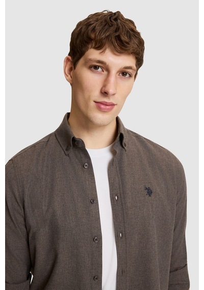 U.S. Polo Assn. Erkek Kahverengi Slim Fit Uzun Kollu Basic Gömlek 50332397-vr029
