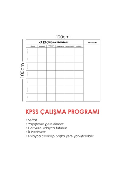 Kpss Çalışma Programı Yazı Tahtası Şeffaf Akıllı Kağıt Tahta Kale