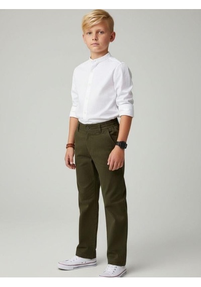 Zekids Erkek Çocuk Yumuşak Dokulu Beli Lastikli Pantolon-16891 Haki