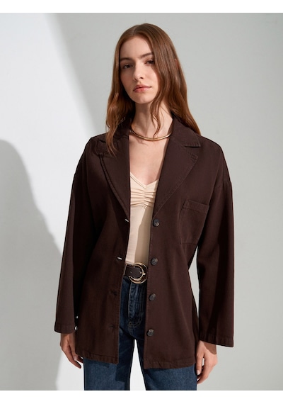 DİLVİN 60808 Uzun Kollu Kemerli Cep Detaylı Oversize Ceket-kahve