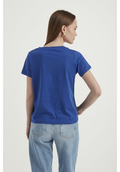 Hiccup V Yaka Temel T-shirt Kobalt Mavisi