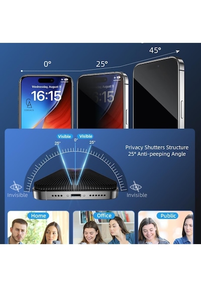 Apple Uyumlu iPhone 17 Içi Kadife Lansman Kılıf Ve Hayalet Privacy Tam Kaplayan Cam Ekran Koruyucu Açık Pembe
