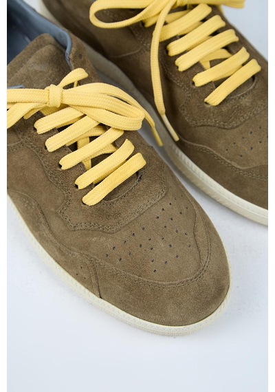 Krahe Zeus Erkek Hakiki Deri El Boyamalı Bağcık Ve İki Yedek Bağcıklı Haki Sneakers