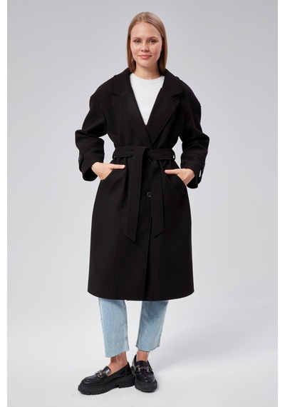 Kuşaklı Oversize Kaşe Kaban 001