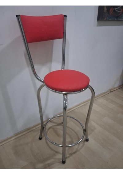 Sandalye Bar Tabure 90676 Model Kırmızı Suni Deri Döşem Metal Krom Kaplama 1 Adet