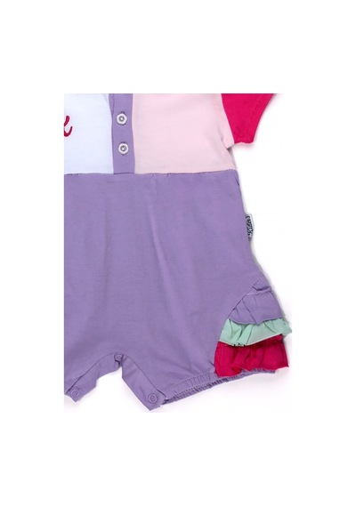 Chicsy Baby Kız Bebek Renkli Polo Yaka Tulum Yazlık Pamuk Bebek Tulum Şort Tulum Mor