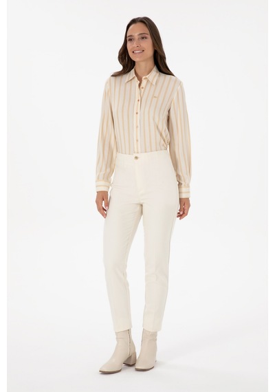 U.S. Polo Assn. Kadın Beyaz Carrot High Waist Kanvas Pantolon 50309266-VR256