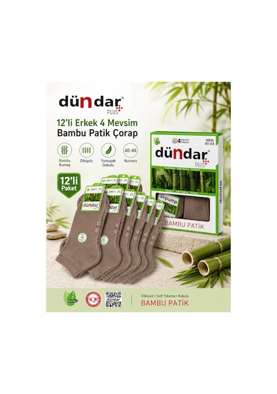 Dündar Çorap 12 Li Erkek Bambu Soket Patik 4 Mevsim Nefes Alan Çorap Vizon