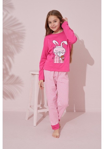 Siyah İnci Pamuklu Örme Pijama Takım 24241061 Fuşya