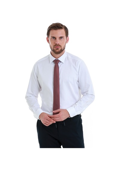 Hatemoğlu Beyaz Slim Fit Düz 100% Pamuk Slim Yaka Uzun Kollu Saten Gömlek 27787 4111993