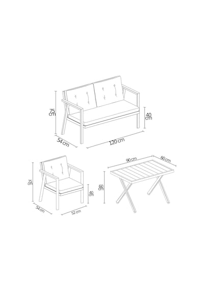 Sierra 2+1+1 Metal İskeletli Suya Dayanıklı Bahçe Balkon Mobilya Takımı Cafe, Salon Koltuk Takımı