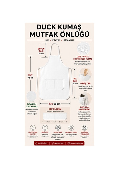 Mutfak Önlüğü Kir Tutmaz Su İtci İki Cepli Önlük Kırmızı - 892973764 Kırmızı