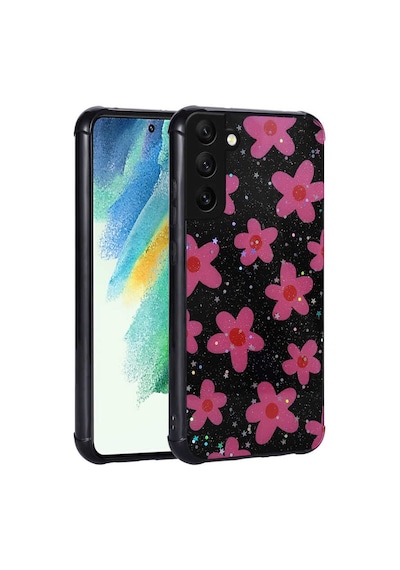 Galaxy S21 Fe Uyumlu Simli Desenli Kamera Korumalı Parlak Zore Popy Kılıf-çiçek Çiçek