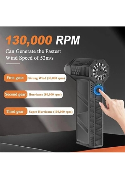 Turbo Jet 130000rpm Şarjlı Turbo Jet Şiddetli Fan Güçlü Hava Üfleyici Araç Süpürgesi 4000 Mah 52m/se