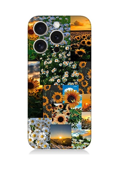 Apple Uyumlu iPhone 15 Pro Max Ayçiçeği Deseni Desenli Silikon Kılıf Silikon