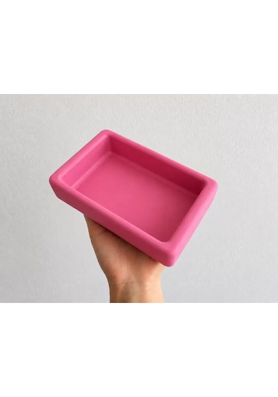 Hubrendy Sh Dikdörtgen Model Beton Kedi Köpek Mama Ve Su Kabı 18 X 10,5 X 4,5 Cm - Pembe