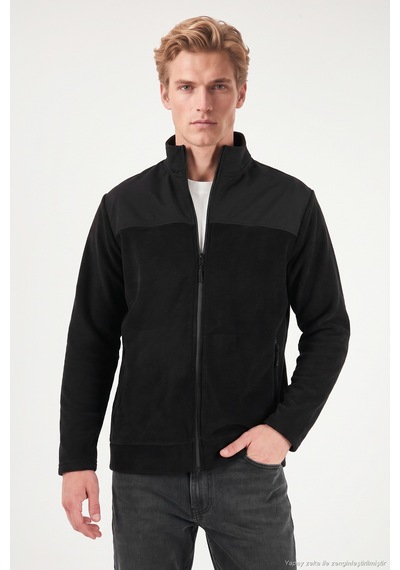 Buratti Regular Fit Garnili Dik Yaka Sıcak Tutan Polar Mont Erkek Polar Mont 59060443 Siyah