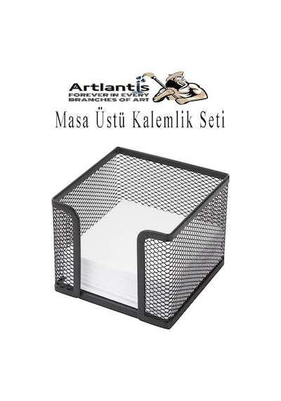 Masa Üstü Siyah Fileli Kalemlik Seti 3 Parça 1 Paket 3 Lü Masa Üstü Düzenleyici Kalemlik Küp Notluk Ataşlık