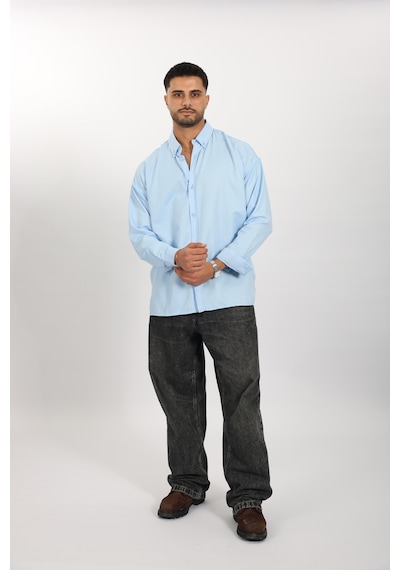 Mcz Giyim Açık Mavi Renk Oversize Uzun Kollu Erkek Gömlek Açıkmavi