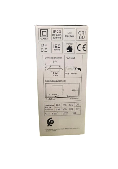 Philips 4,8w Led Spot 3000k Sarı Işık 350lümen Delik Çap 75-85mm 5li Paket Beyaz