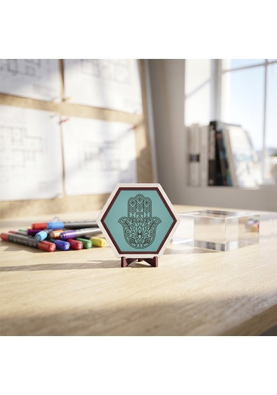 Estetik Hamsa Motifli Masaüstü Aksesuarı, Yaşam Alanlarınızda Pozitif Bir Hava Oluşturan Modern Dekor Ürünü 10x10 Cm, Turkuaz