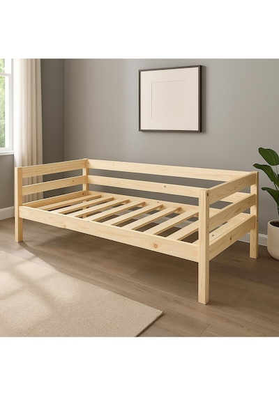 Ahşap Sedir Kanepe 90x190 Cm İç Ölçü Mindersiz Doğal Natural Masif Ahşap Bej